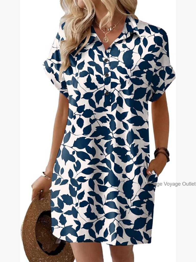 Short Sleeve Floral Shift Dress With Pockets Summer Beach Sundress